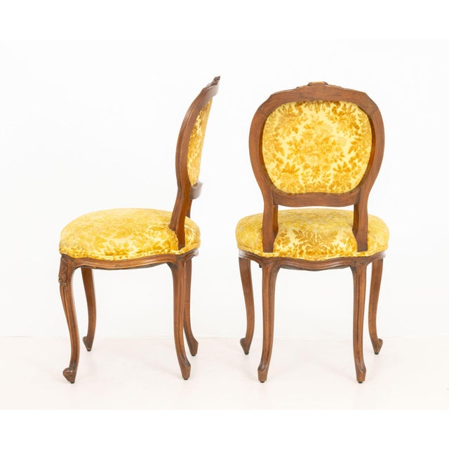 Louis XV Style Yellow Satin Walnut Chairs, Pair For Sale - Image 9 of 9