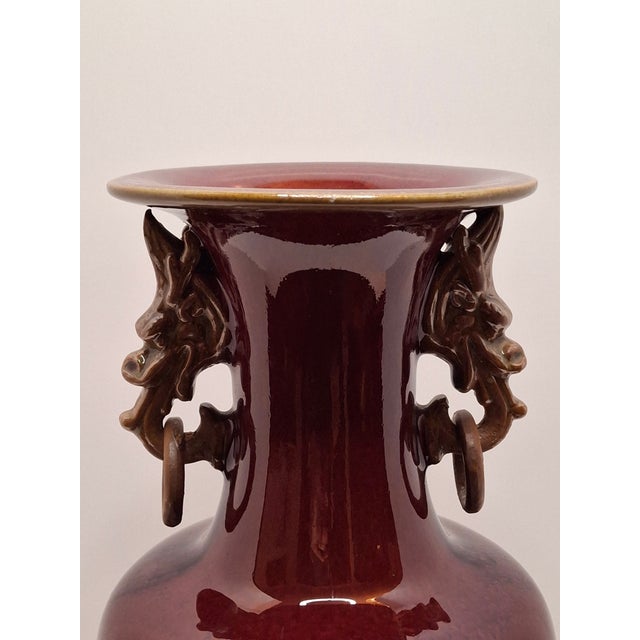 Metal Antique 19th C Chinese Sang De Boeuf Oxblood Flambe Hu Vase - Dragon Handles For Sale - Image 7 of 13