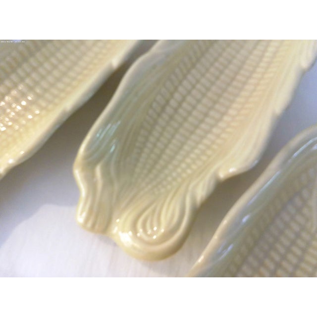 1980s Blue Leaf Ceramic Corn Cob Plates, S/7 For Sale - Image 4 of 5