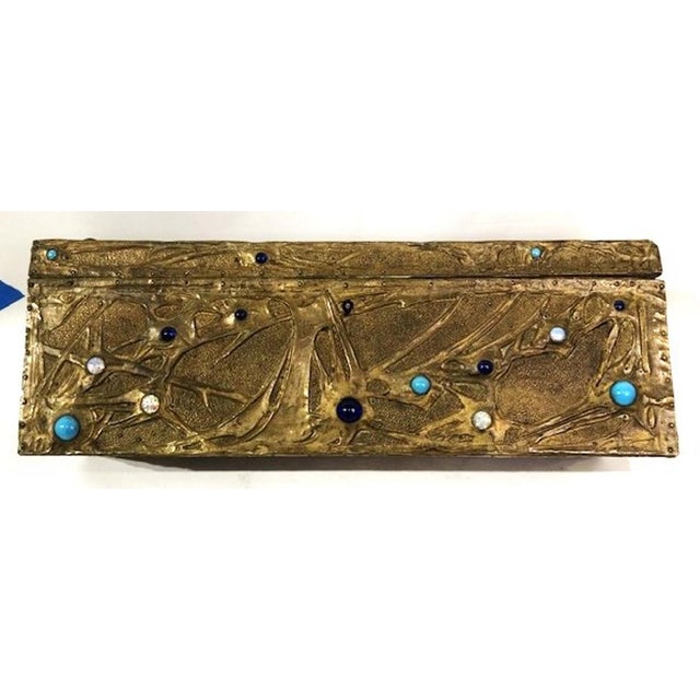 Blue Continental Art Nouveau Copper, Glass & Wood Jewelry Box, Ca. 1900 For Sale - Image 8 of 12