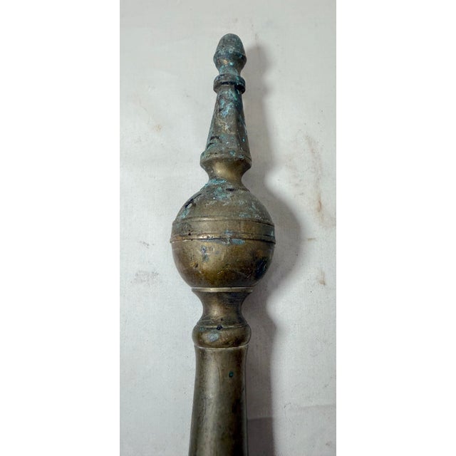 Antique 18th Century Wrought Iron Turned Brass English Fireplace Shovel Tool 14 For Sale - Image 4 of 12