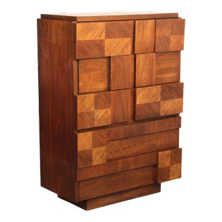Lane Brutalist Style Staccato Walnut High Chest For Sale