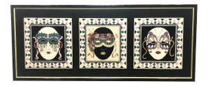 Extra Large 1980s Textile Wall Art | Carnival Masks