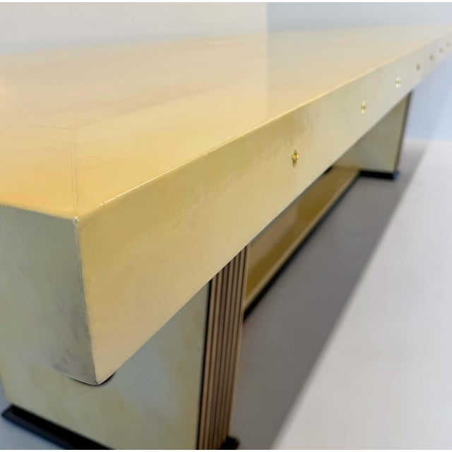 Art Deco Italian Parchment Maple, Black and Brass Stars Table, 1940s For Sale - Image 10 of 17