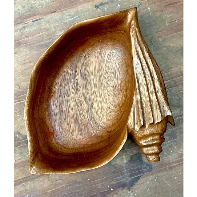 Vintage Carved Wood Shell Bowl For Sale - Image 10 of 16