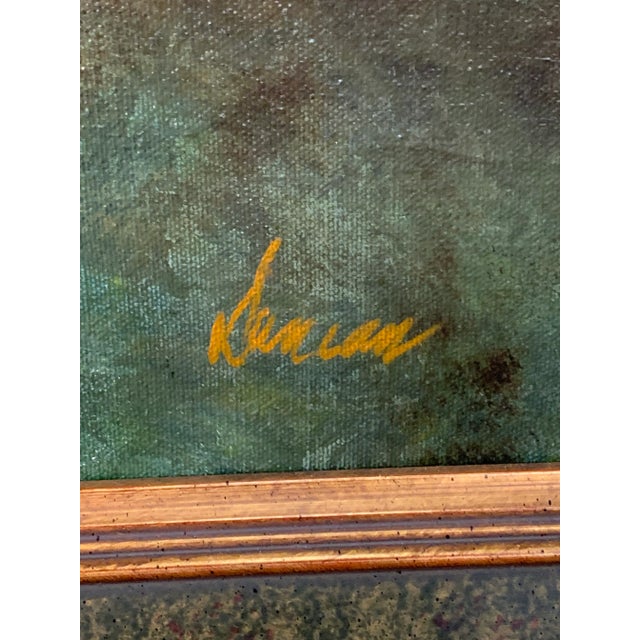 Brown Figurative Oil on Canvas Painting of Farmer Woman by Well, Signed & Framed For Sale - Image 8 of 13