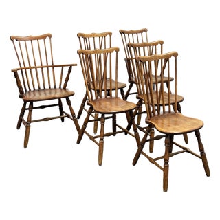 Vintage Farmhouse Windsor Dining Chairs, Set of Six For Sale