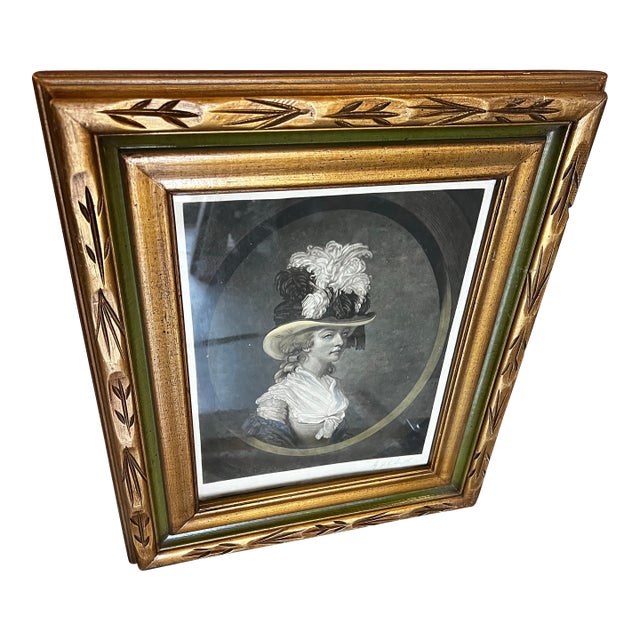 Black and White Vintage Print of Woman in Fancy Hat, Framed For Sale