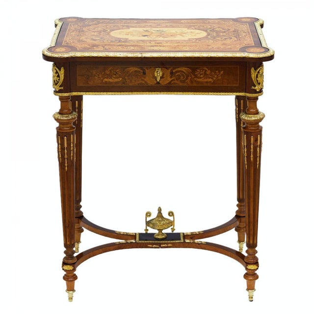 French Writing Desk with Marquetry and Gilt Bronze Mounts For Sale - Image 9 of 9