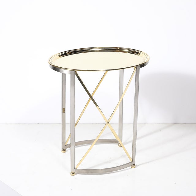 Brass Mid-Century Polished Brass & Brushed Steel Side Table With Lattice Supports For Sale - Image 8 of 14
