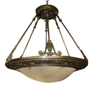 1920s Art Deco Brass & Frosted Glass Pendant For Sale