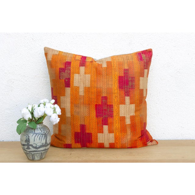 This oversized 24-inch square pillow is a profound example of Museum-Grade Phulkari, repurposed from a rare 19th-century...