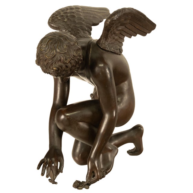 Monumental Antique French Bronze Sculpture Statue Cupid & Marble Ormolu Pedestal by Antoine-Denis Chaudet, 1870 - Set of 2 For Sale - Image 15 of 18
