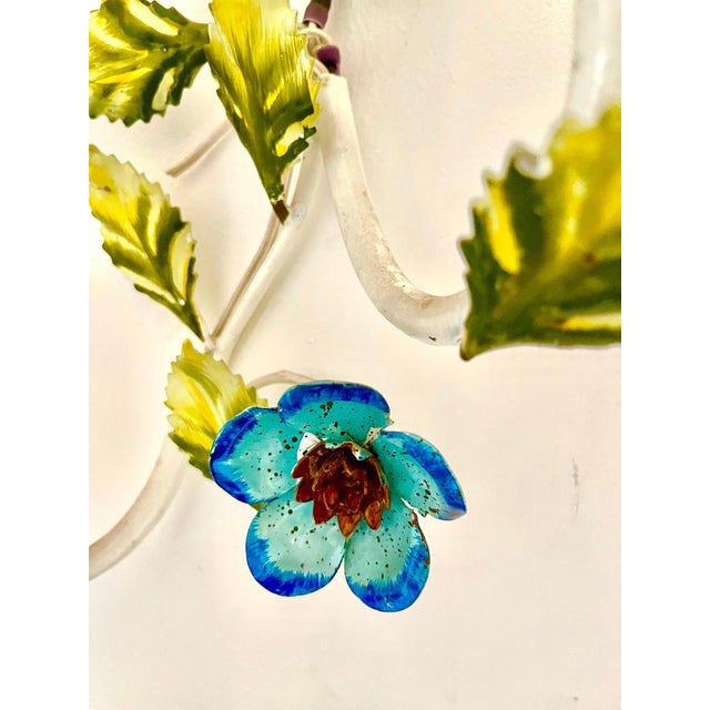 Floral Wall Lights in Hand Paint Metal, 1960s, Set of 4 For Sale - Image 6 of 8