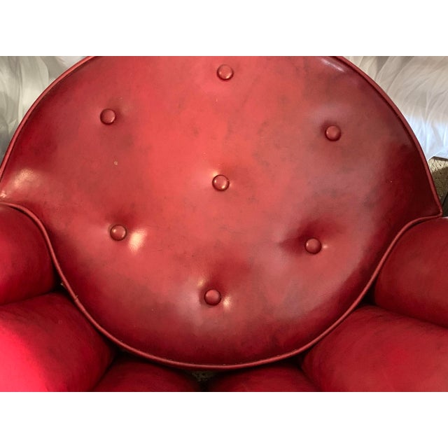 Set of 4 Vintage 1970s Whiskey Barrel Chairs | Red Vinyl For Sale - Image 11 of 12