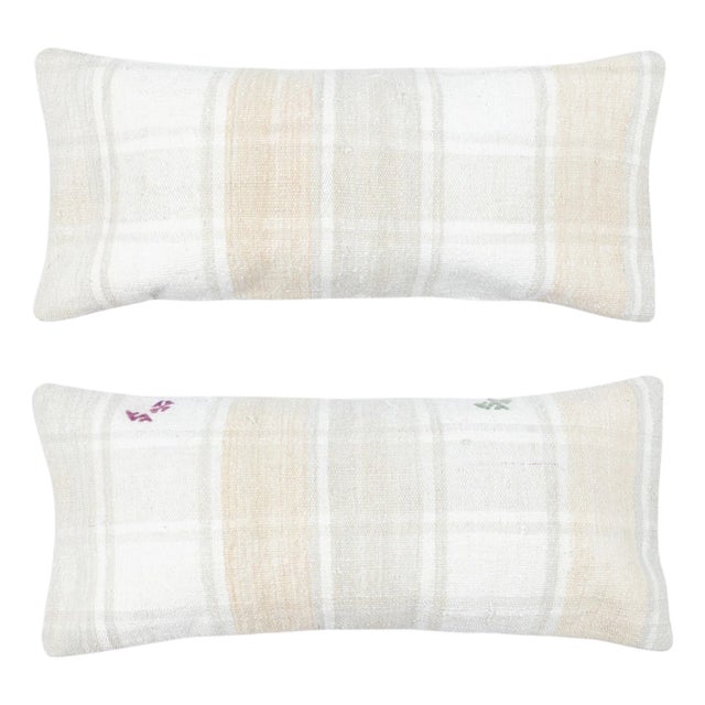 14"x28" SET OF 2 - Handmade Kilim Cushion Covers. Vintage Lumbar Pillow Covers For Sale