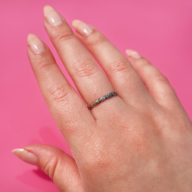 Silver 1930s Art Deco White Gold Orange Blossom Band, Stacking Ring, Size 6.75 For Sale - Image 8 of 10