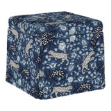 Image of Dyer Storage Ottoman in Leopard Blue Oga For Sale