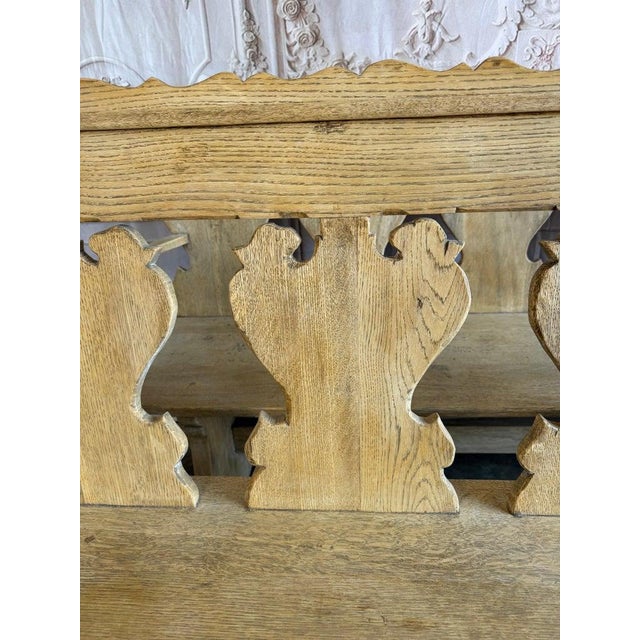 Rustic Hand-Carved Oak Benches, Pair, Folk Art / Spanish Colonial Style For Sale - Image 11 of 17