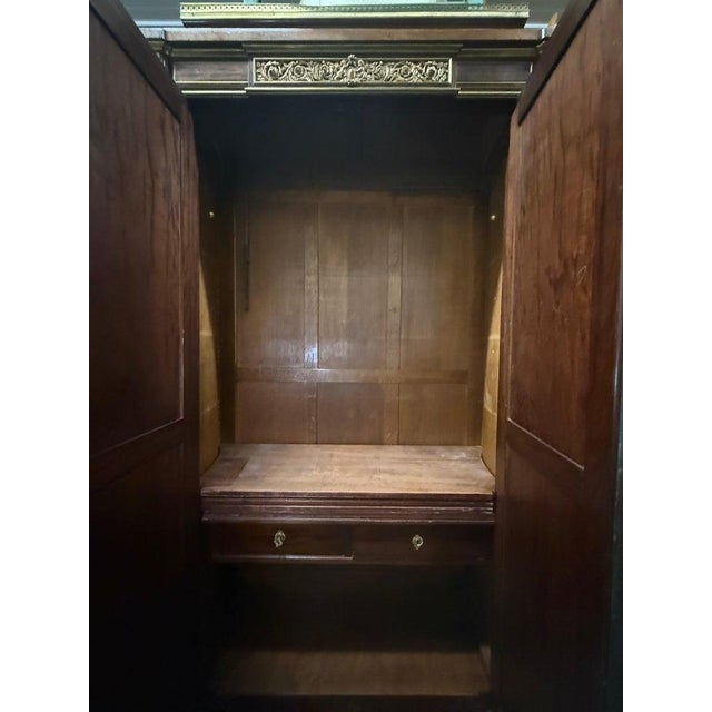 Directoire Louis XVI Style Bronze and Brass Trimmed Beveled Mirror Armoire For Sale - Image 12 of 13