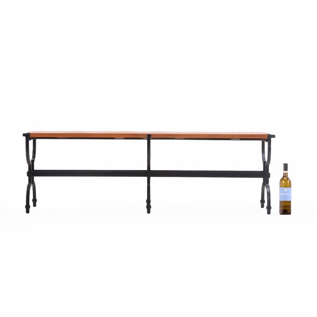 French French Wrought Iron and Leather Bench, C. 1980 For Sale - Image 3 of 4