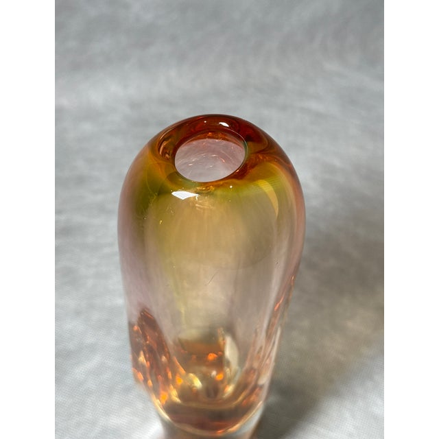 Tall art glass vase with an organic silhouette and warm amber tones. Attributed to Hana Machovská for Sklo Union,...