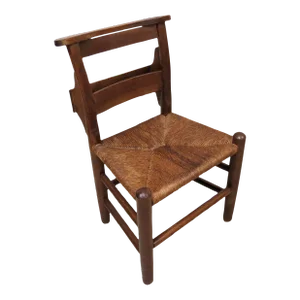 Vintage Child's Wooden Prayer Chair With Bible or Book Box and Woven Rush Seat