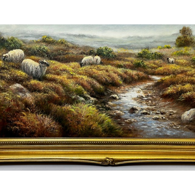 Oil Painting Scottish Highlands Sheep Grazing Ben Nevis Range by Wendy Reeves C1990's Framed For Sale - Image 10 of 12