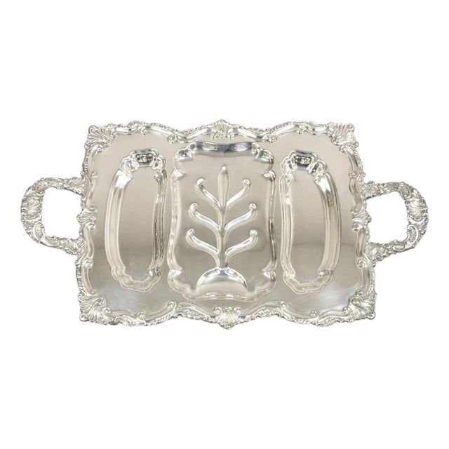 Vintage Victorian Silver Plated Twin Handle Meat Cutlery Serving Platter Tray For Sale