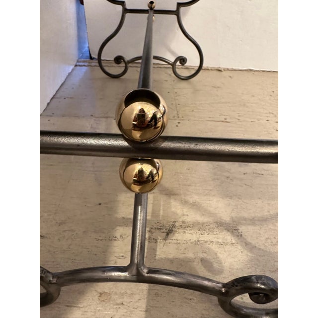 Mid-Century Modern Mid Century Modern Curlicue Steel & Brass Upholstered Bench For Sale - Image 3 of 8