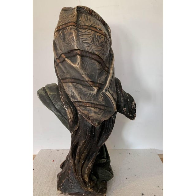 Polychrome Plaster Bust, 1800s For Sale - Image 4 of 11