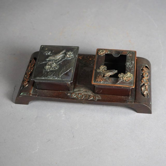 Late 19th Century Antique Aesthetic Movement Mixed Metal Desk Organizer 1870 For Sale - Image 5 of 12