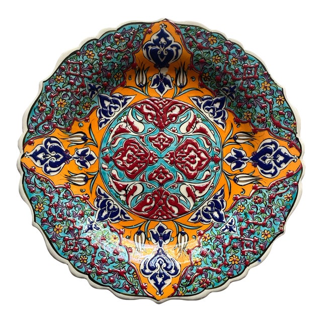 1990s Traditional Turkish Tile Hand Painted Plate For Sale