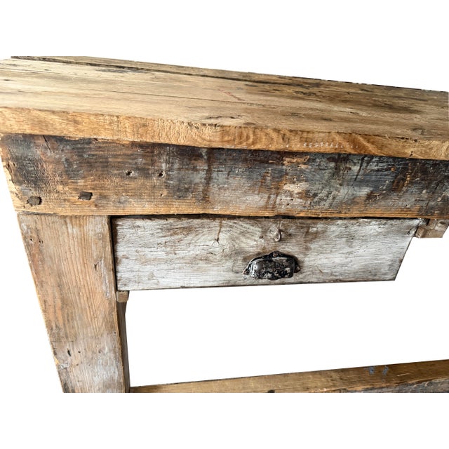 Brown Exceptional 9 Ft Antique French Primitive 2-Drawer Work Table For Sale - Image 8 of 16