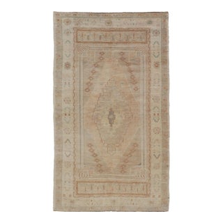 Vintage Oushak Rug From Turkey With Muted Colors and Tribal Medallion 5'0 X 8'7 For Sale
