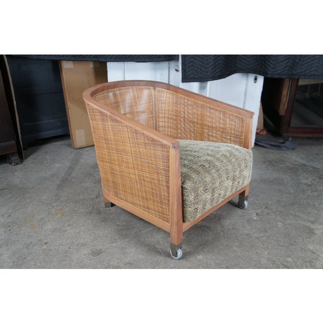 4 1980s Mid Century Modern Attributed to Antonio Citterio Flexform Mozart Walnut Rattan Arm Chairs For Sale - Image 11 of 16