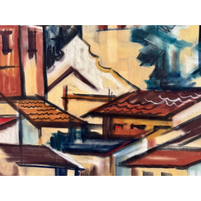 Rustic Henry Emil Salloch Original Pastel on Paper Mid-Century Cubist Village, 1961. For Sale - Image 3 of 7