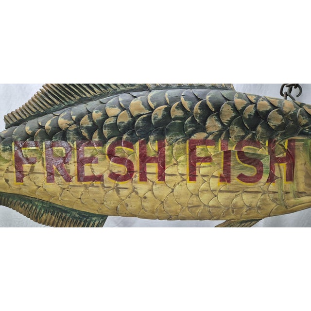 Wood Six Foot "Fresh Fish" Trade Sign For Sale - Image 7 of 12