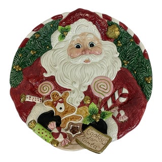 1996 Americana Traditional Majolica Fitz & Floyd Christmas Cookies for Santa Plate. For Sale