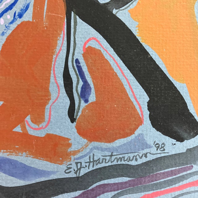 Original 9.5 x 15 painting on blue mat board signed bottom right unframed