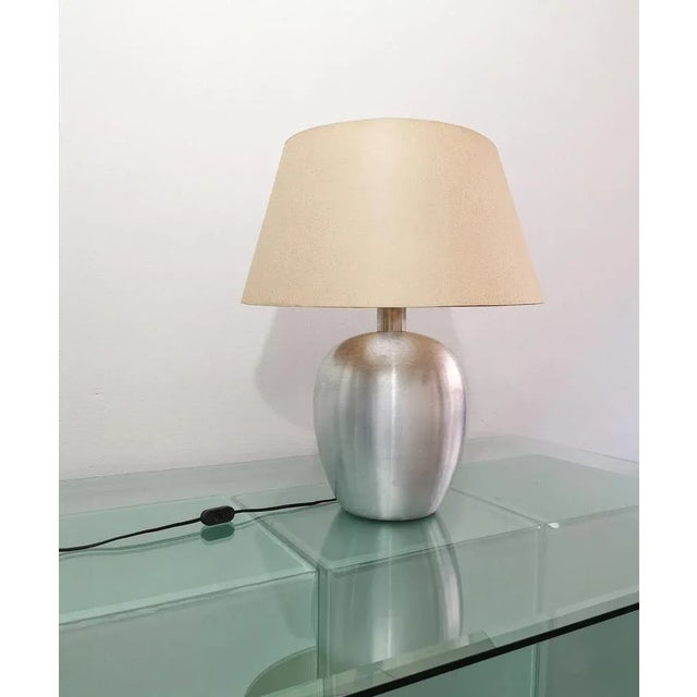 Table Lamp in Brushed Aluminum & Italian Fabric, 1970s For Sale - Image 6 of 12
