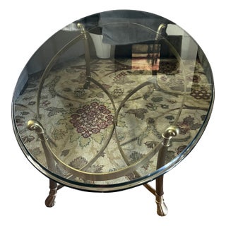 1950s Vintage Brass Cocktail Table Oval Glass For Sale
