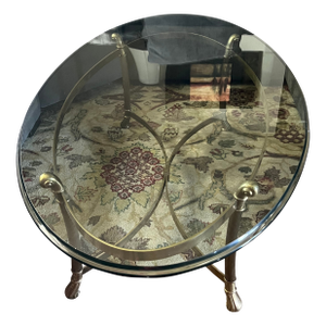 1950s Vintage Brass Cocktail Table Oval Glass