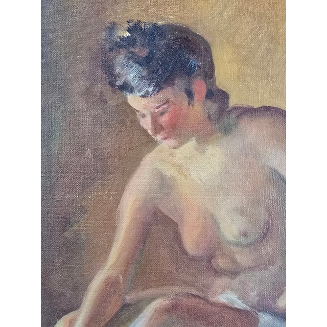 Wood 1910s Antique Renoir Style Painting of Woman Bathing, Framed For Sale - Image 7 of 11
