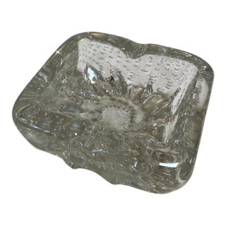 Vintage Clear Textured Glass Ashtray With Bubble Pattern For Sale
