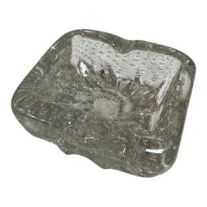 Vintage Clear Textured Glass Ashtray With Bubble Pattern