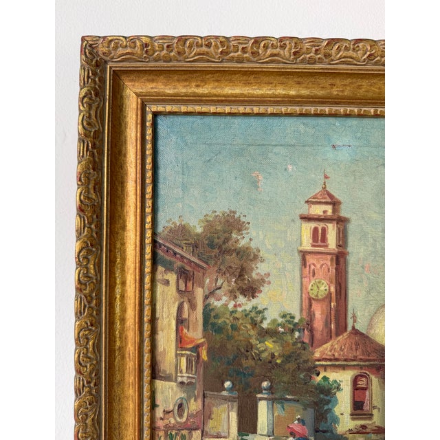 1950s 1950’s Vintage B. Hensel Impressionist European Canal Landscape Oil Painting, Wood Frame For Sale - Image 5 of 12