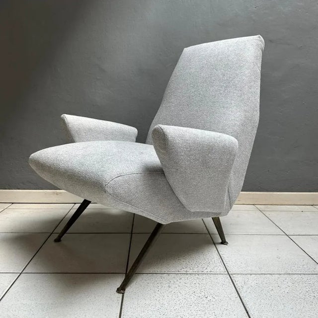 Vintage Fabric & Brass Armchair by Nino Zoncada, 1950s For Sale - Image 9 of 11
