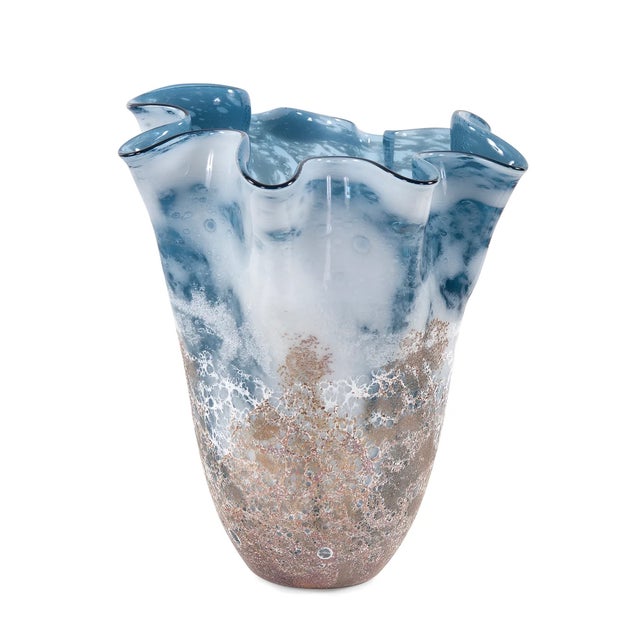 Modern Ruffled Blue & Gold Small Vase For Sale - Image 3 of 8