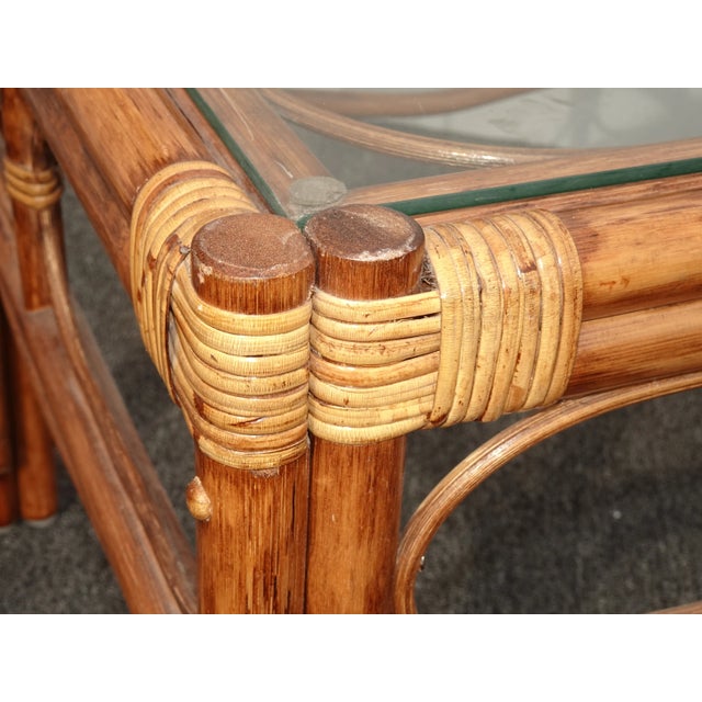 Vintage Mid Century Modern Bamboo Rattan End Table Tiki Palm Beach Style For Sale - Image 11 of 13